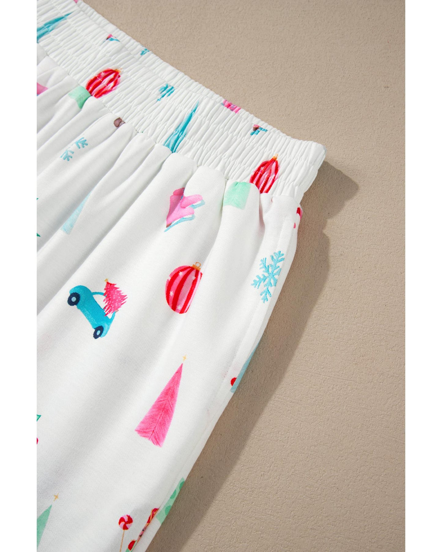 White Christmas Print Lapel Shirt and Pants Sleepwear - S