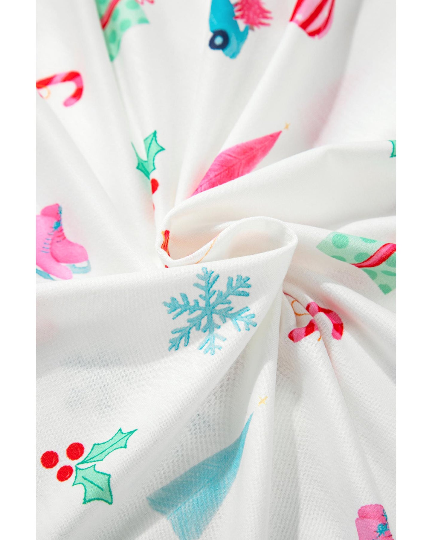 White Christmas Print Lapel Shirt and Pants Sleepwear - S