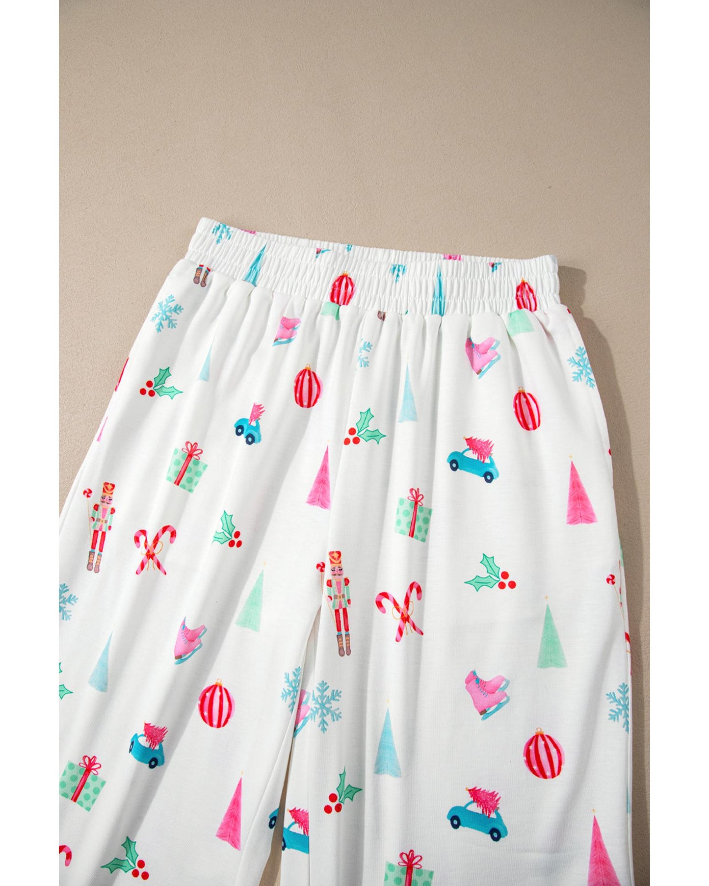 White Christmas Print Lapel Shirt and Pants Sleepwear - S