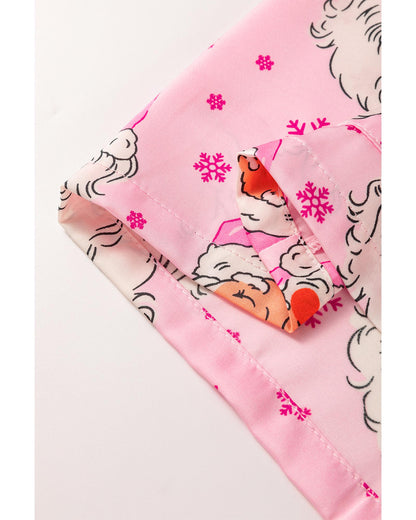 Pink Santa Claus Snowflake Long Sleeve Shirt Christmas Pajama Set - M