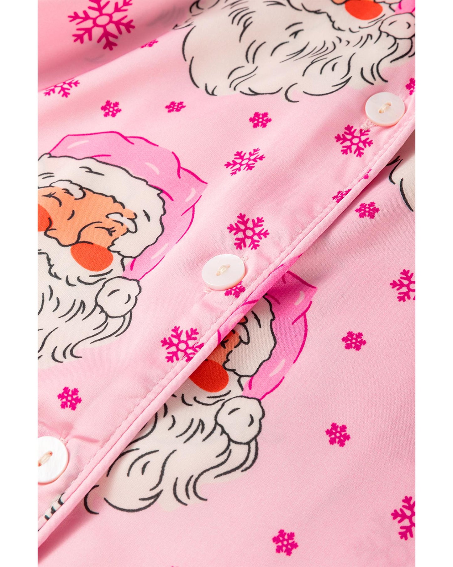 Pink Santa Claus Snowflake Long Sleeve Shirt Christmas Pajama Set - M