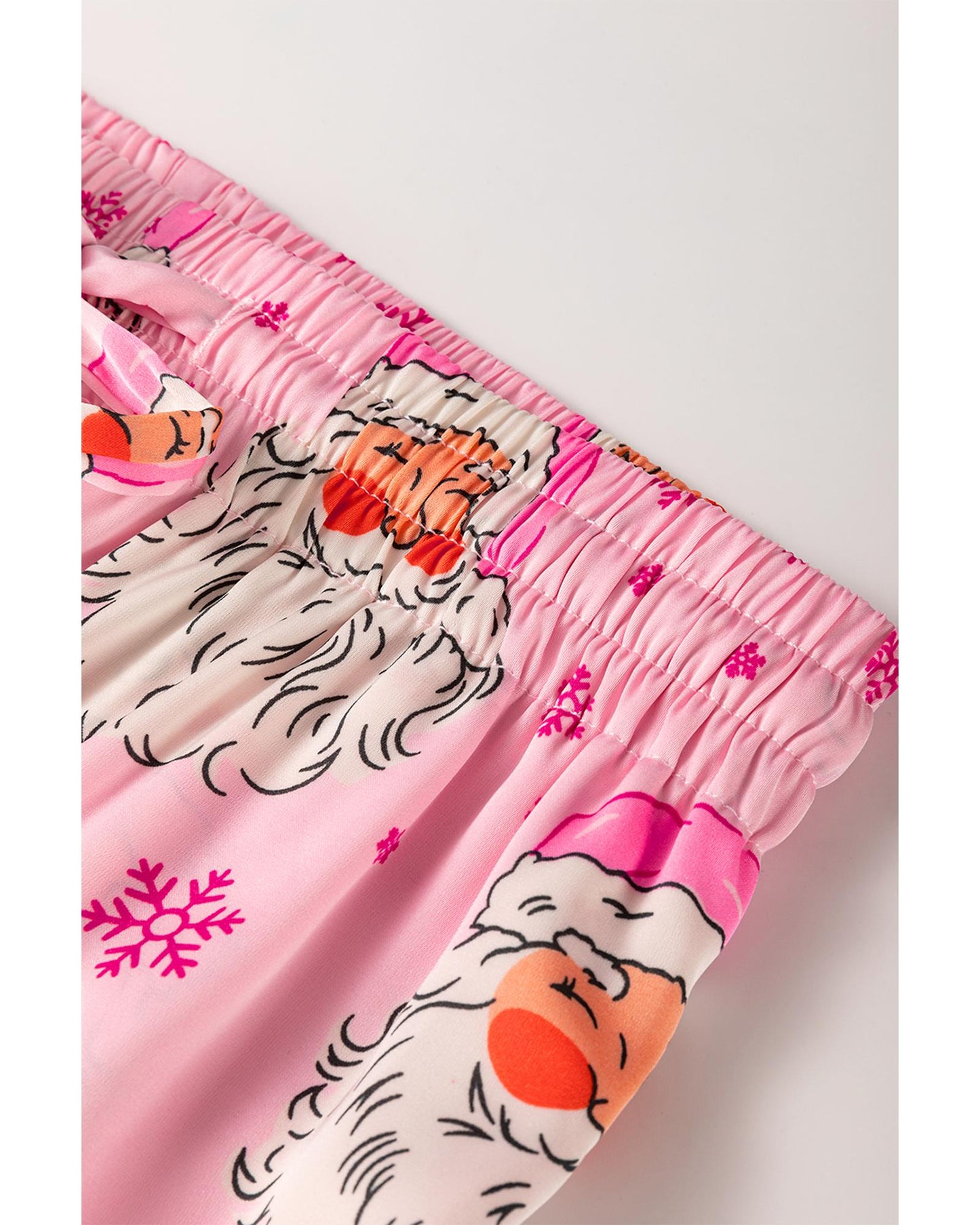 Pink Santa Claus Snowflake Long Sleeve Shirt Christmas Pajama Set - M