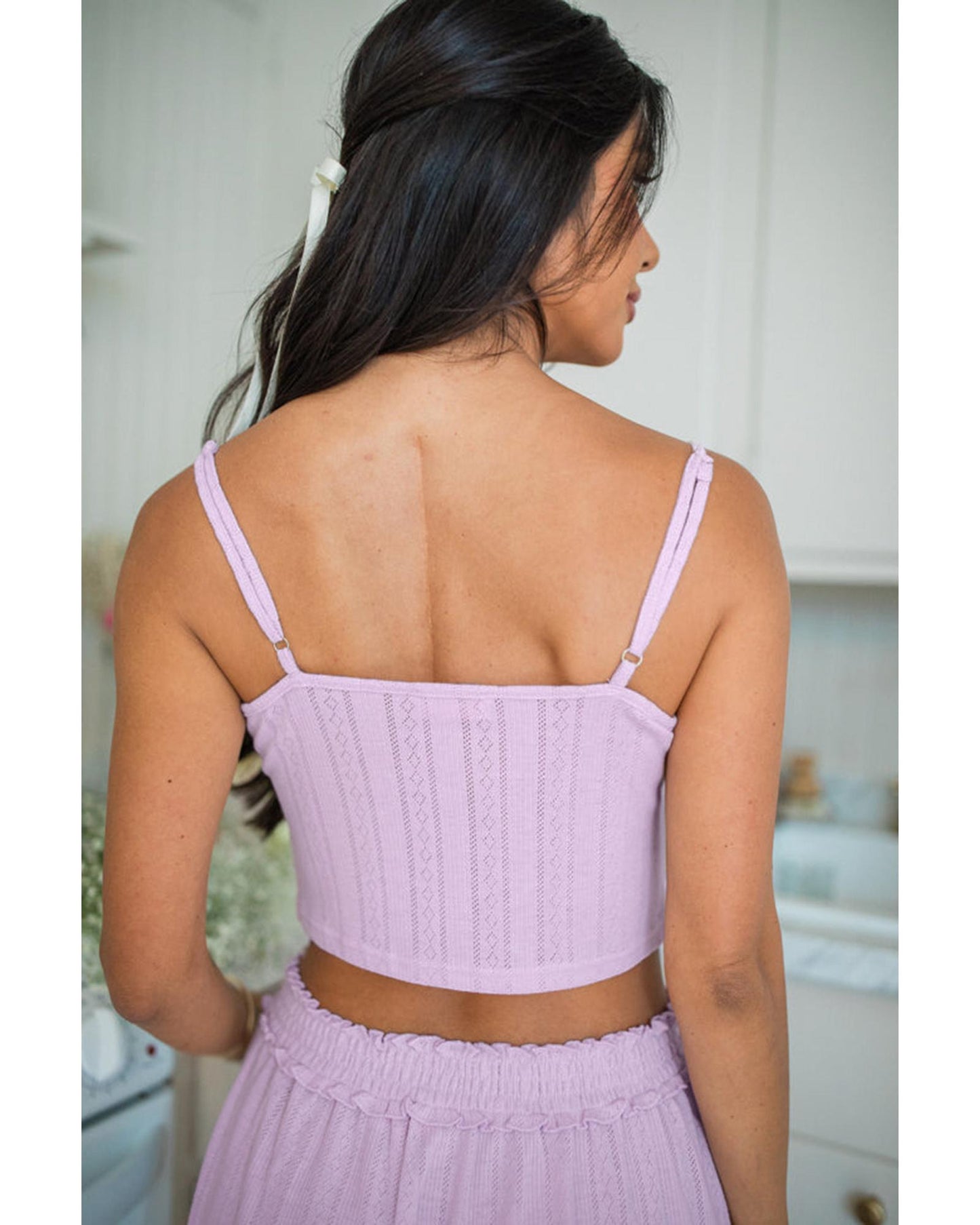 Orchid Petal Delicate Texture Cropped Cami Shorts and Cardigan 3pcs Lounge Set - S