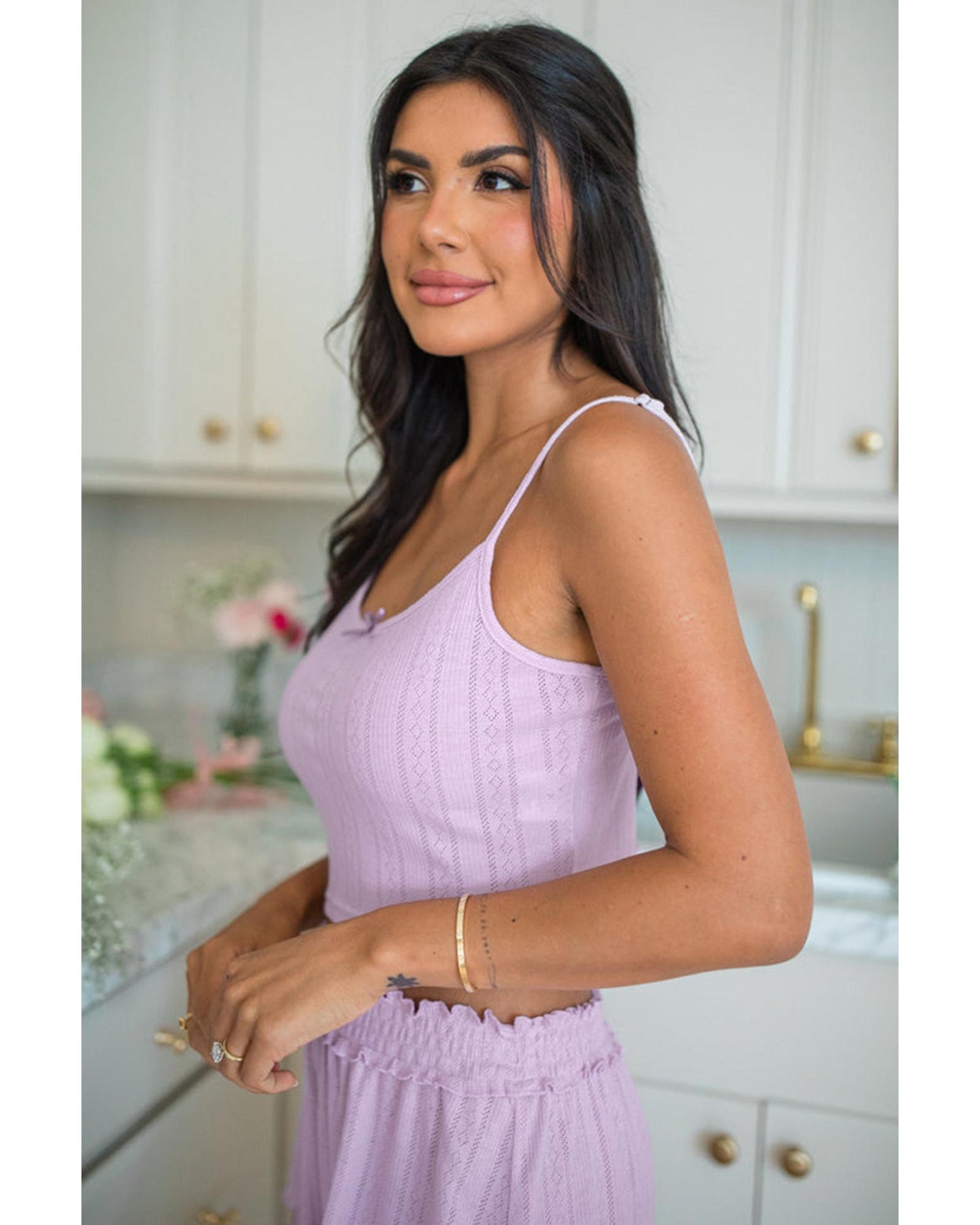 Orchid Petal Delicate Texture Cropped Cami Shorts and Cardigan 3pcs Lounge Set - S