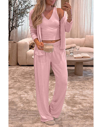 Light Pink 3-Piece Cozy Knit Lounge Set - M