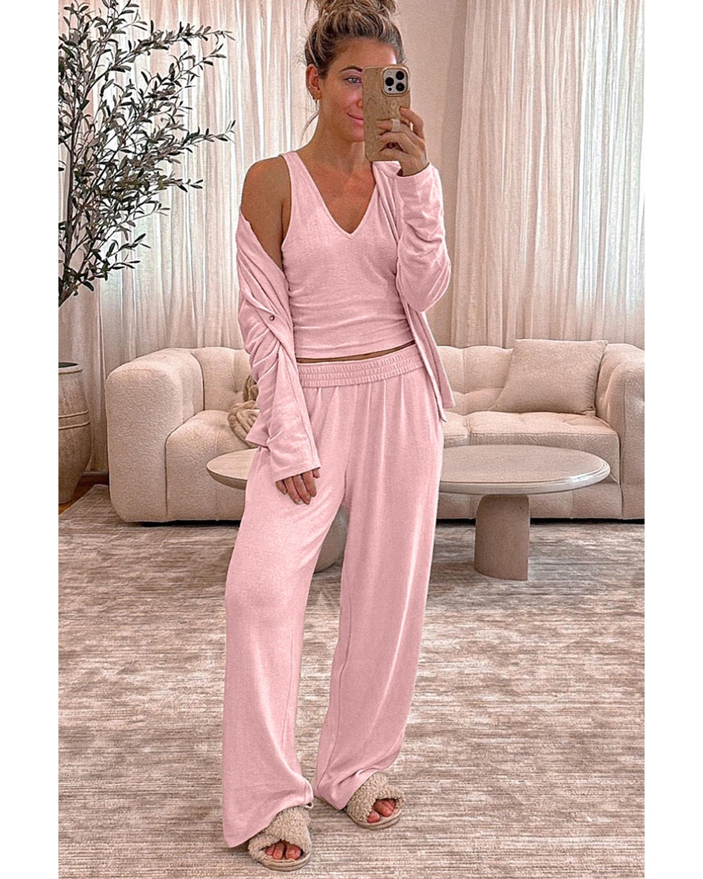 Light Pink 3-Piece Cozy Knit Lounge Set - M