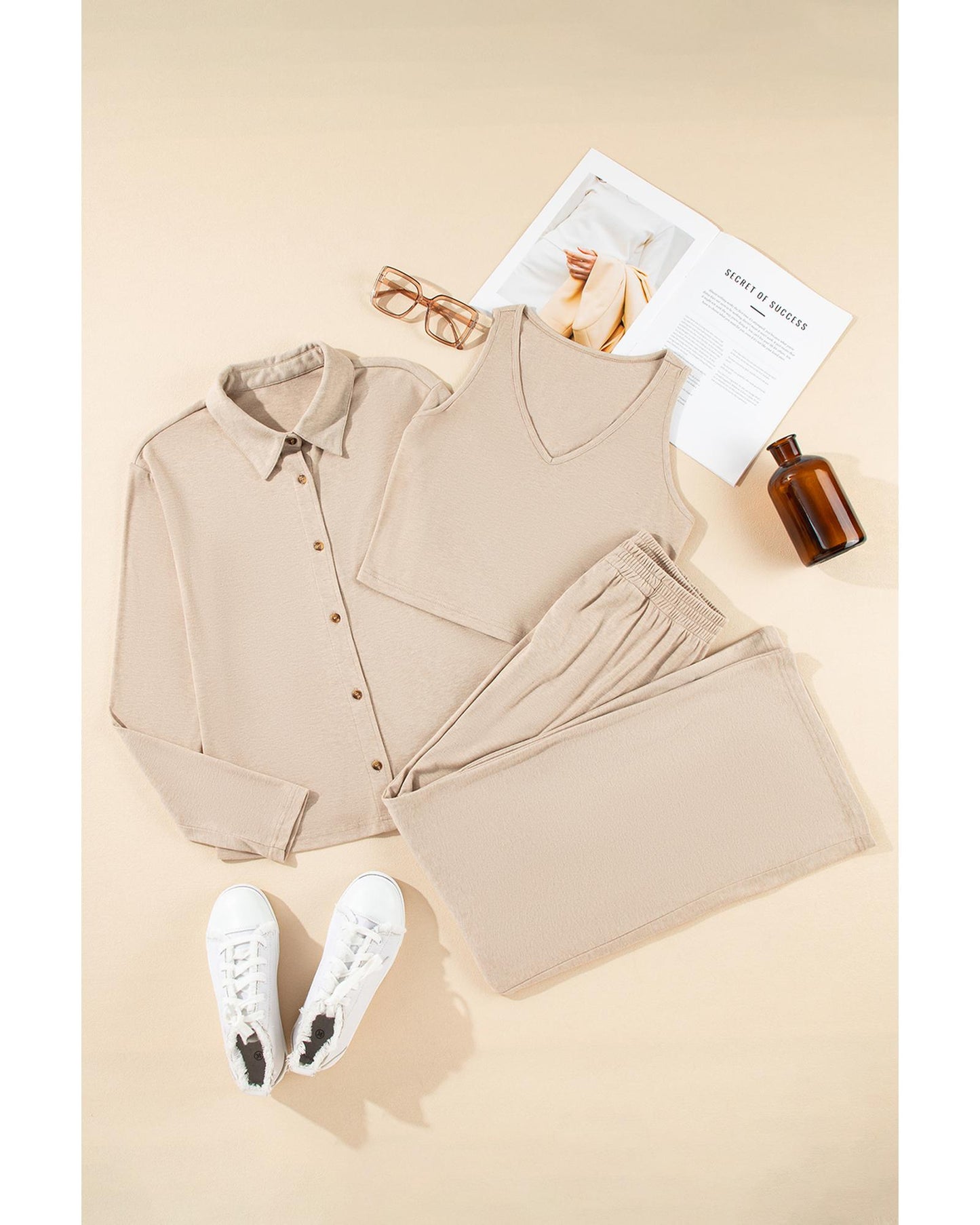 Oatmeal 3-Piece Cozy Knit Lounge Set - S