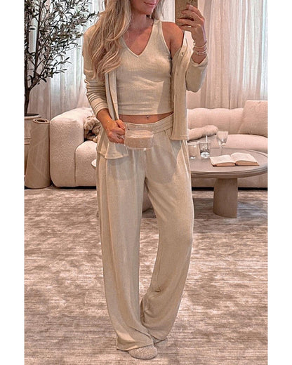 Oatmeal 3-Piece Cozy Knit Lounge Set - S