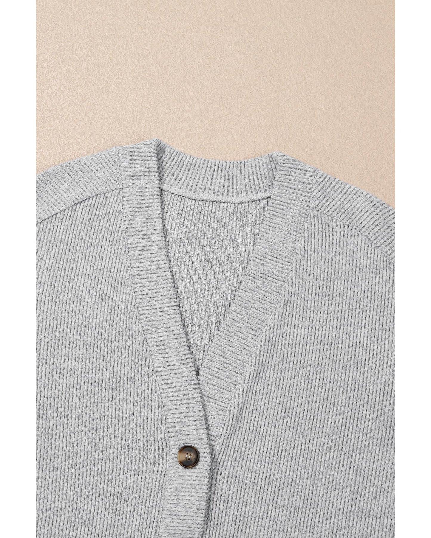 Light Grey 3 Pieces Rib Crop Camisole Matching Shorts Lounge Set with Cardigan - M