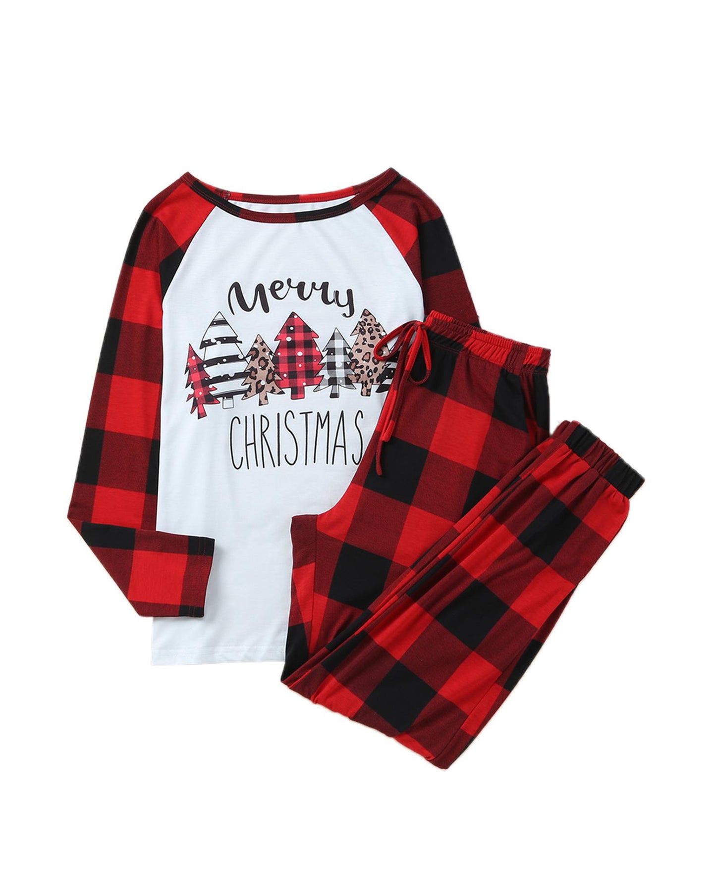 Red Plaid Merry Christmas Graphic Loungewear Set - S