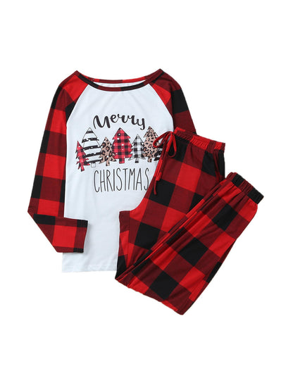 Red Plaid Merry Christmas Graphic Loungewear Set - S