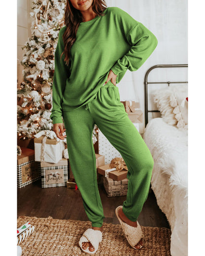 Spinach Green Long Sleeve Pullover and Jogger Pants Lounge Set - S