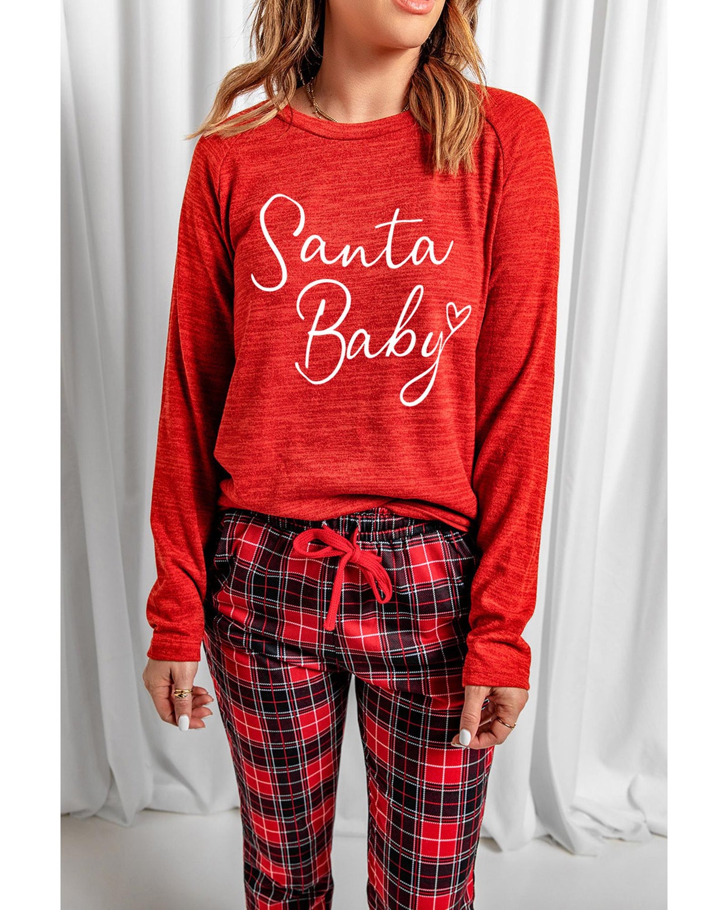 Red Santa Baby Plaid Print Two Piece Pajama Set - S