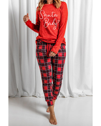 Red Santa Baby Plaid Print Two Piece Pajama Set - S