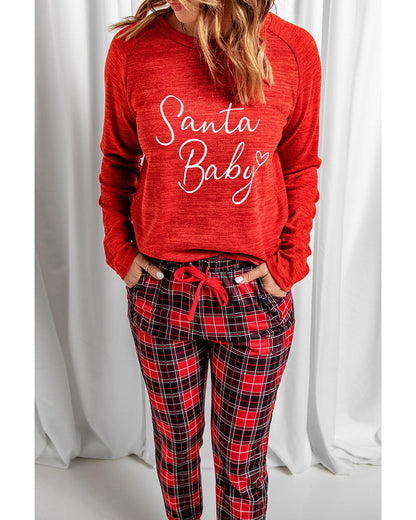 Red Santa Baby Plaid Print Two Piece Pajama Set - S