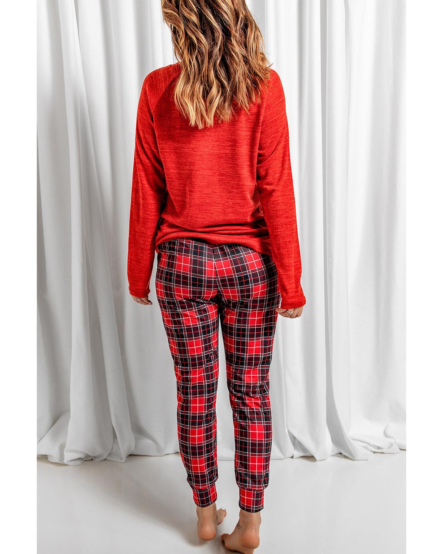 Red Santa Baby Plaid Print Two Piece Pajama Set - S