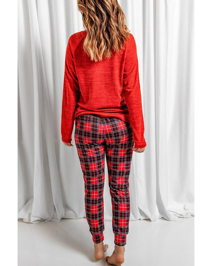 Red Santa Baby Plaid Print Two Piece Pajama Set - S