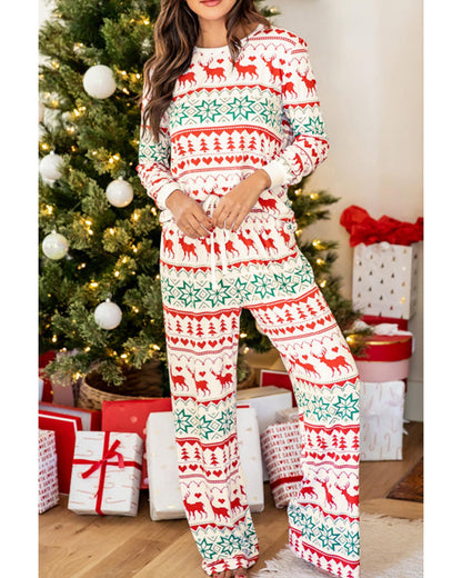 Bright White Christmas Print Pullover and Pants Lounge Set - M