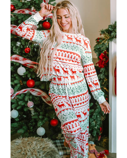Bright White Christmas Print Pullover and Pants Lounge Set - M
