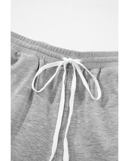 Gray Drawstring Hoodie and High Waist Pants Lounge Set - L