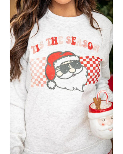 Multicolor Christmas Claus Graphic Top Plaid Pants Lounge Set - M