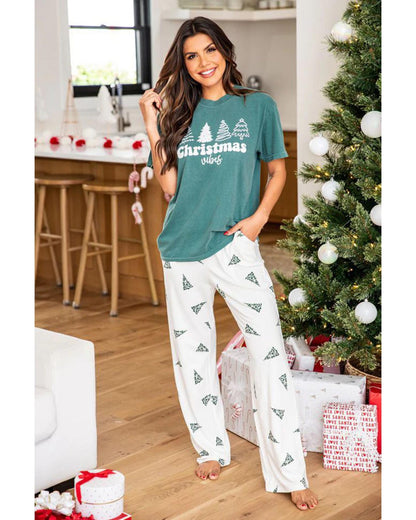 Skobeloff Christmas Tree Print Tee and Pants Lounge Set - S