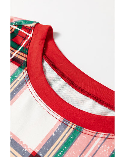 Red Christmas Plaid Allover Top and Pants Lounge Set - M