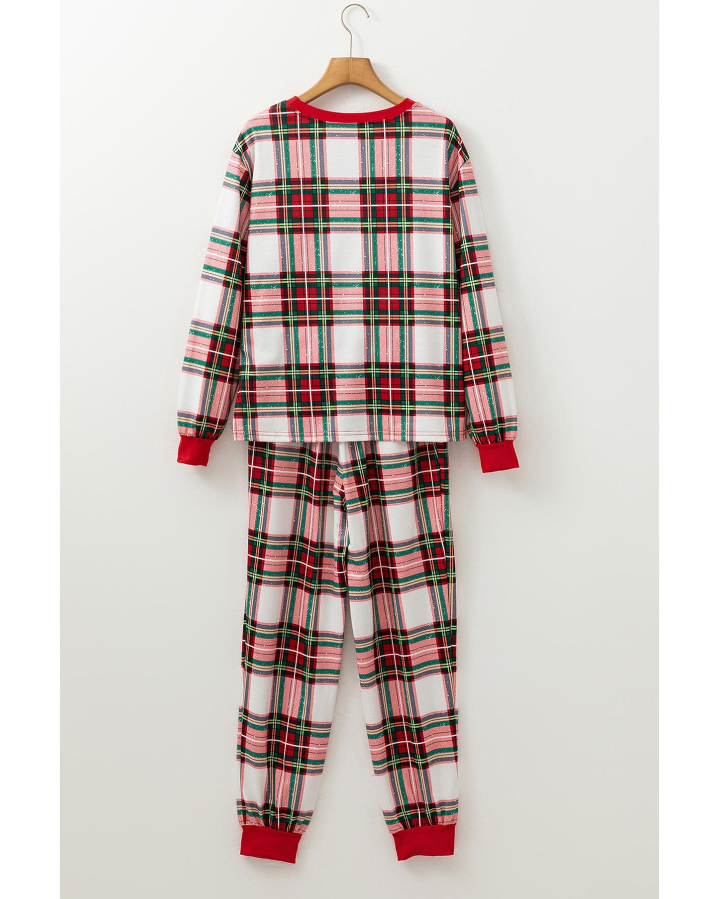 Red Christmas Plaid Allover Top and Pants Lounge Set - M