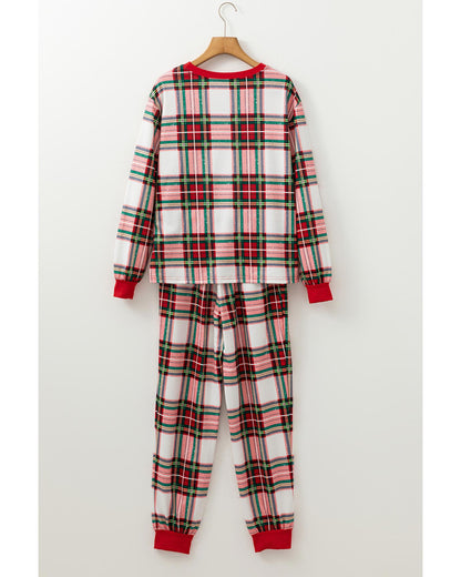 Red Christmas Plaid Allover Top and Pants Lounge Set - M
