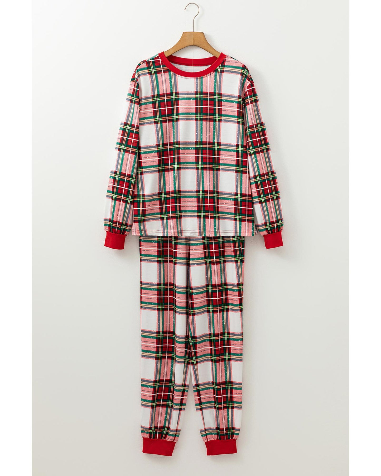 Red Christmas Plaid Allover Top and Pants Lounge Set - M