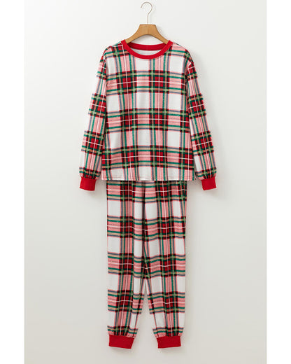 Red Christmas Plaid Allover Top and Pants Lounge Set - M