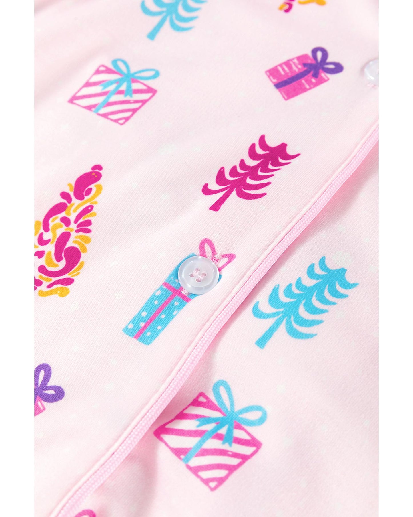 Pink Christmas Twinkle Tree Print Shirt Sleep Dress - L