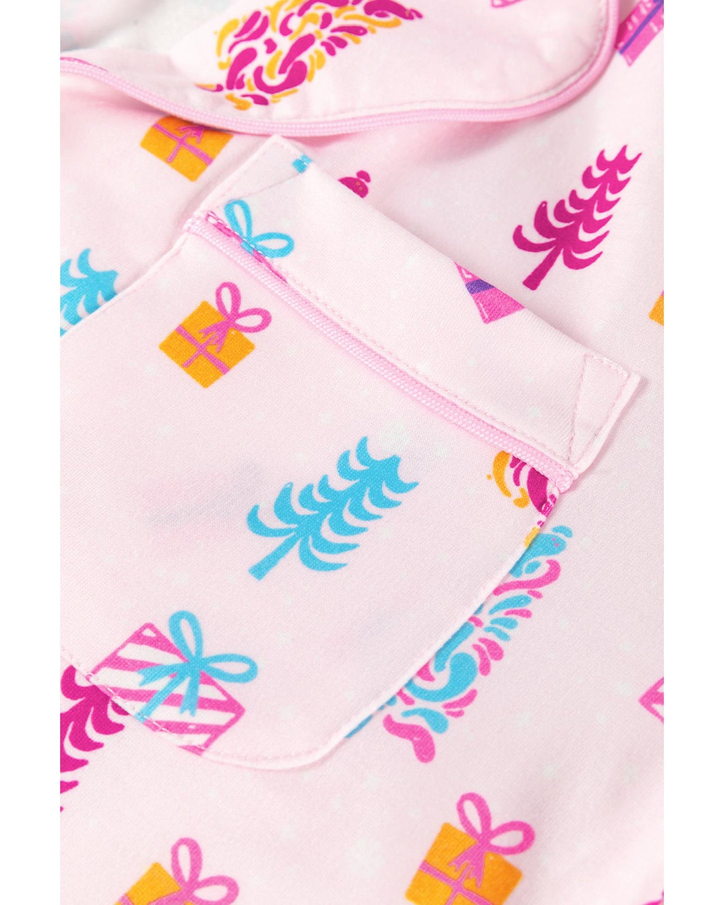 Pink Christmas Twinkle Tree Print Shirt Sleep Dress - L