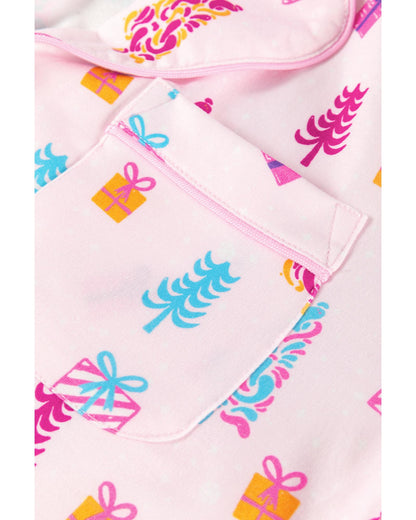 Pink Christmas Twinkle Tree Print Shirt Sleep Dress - L