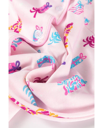 Pink Christmas Twinkle Tree Print Shirt Sleep Dress - L