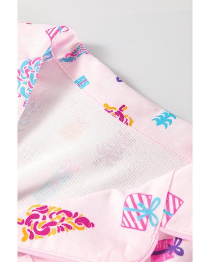 Pink Christmas Twinkle Tree Print Shirt Sleep Dress - L