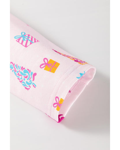 Pink Christmas Twinkle Tree Print Shirt Sleep Dress - L