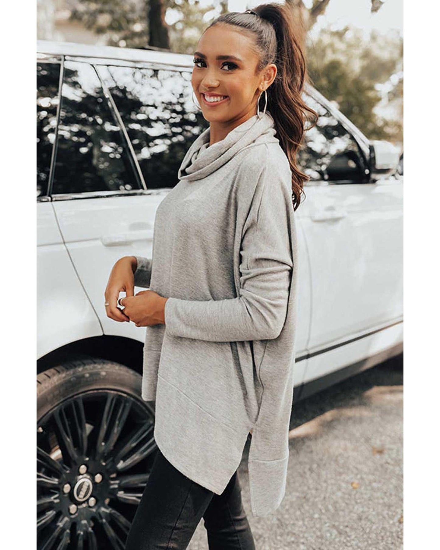 Gray Cowl Neck Shift Tunic Top - M