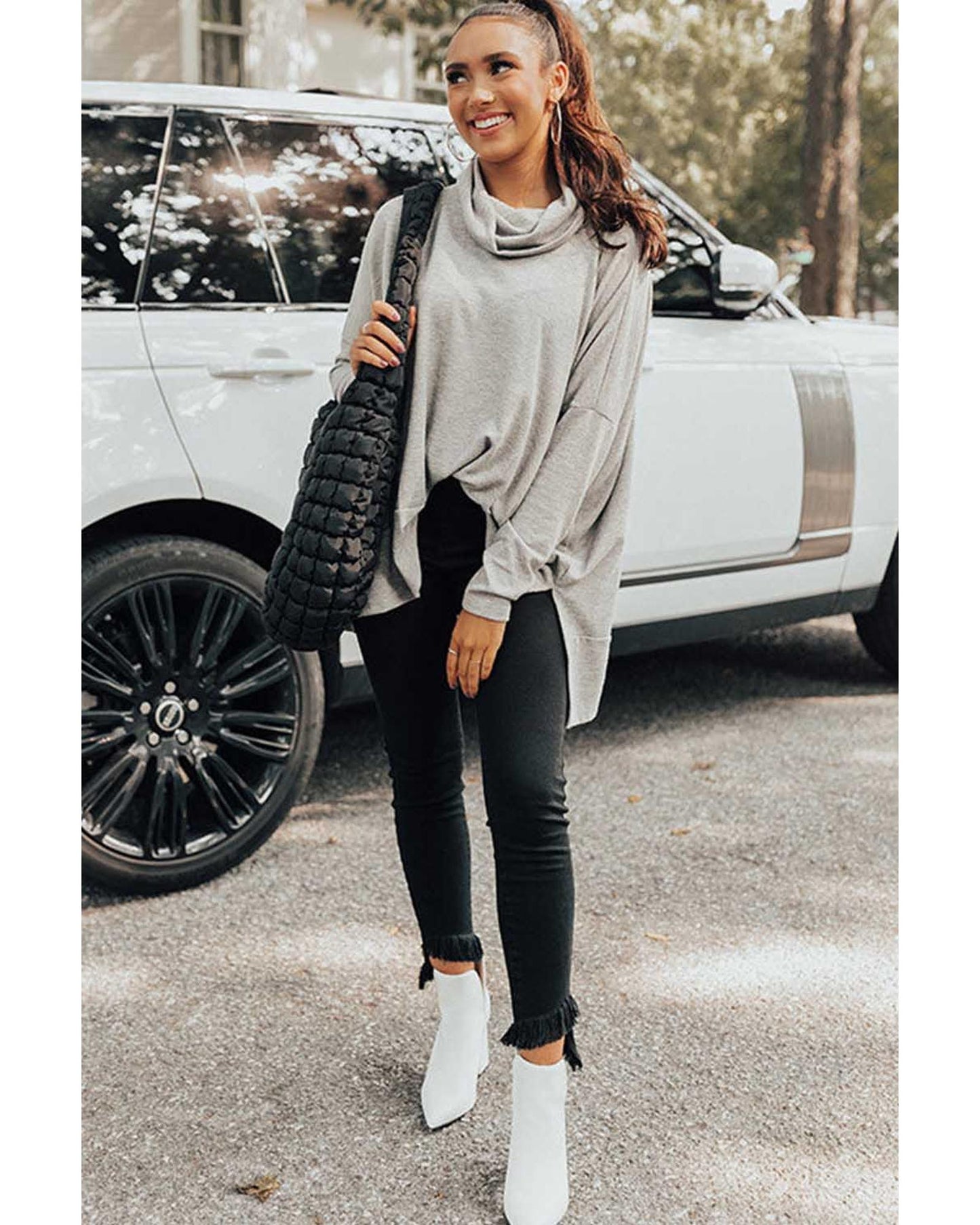 Gray Cowl Neck Shift Tunic Top - M