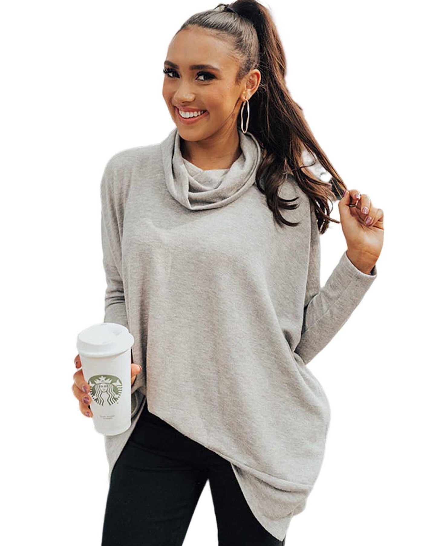 Gray Cowl Neck Shift Tunic Top - M