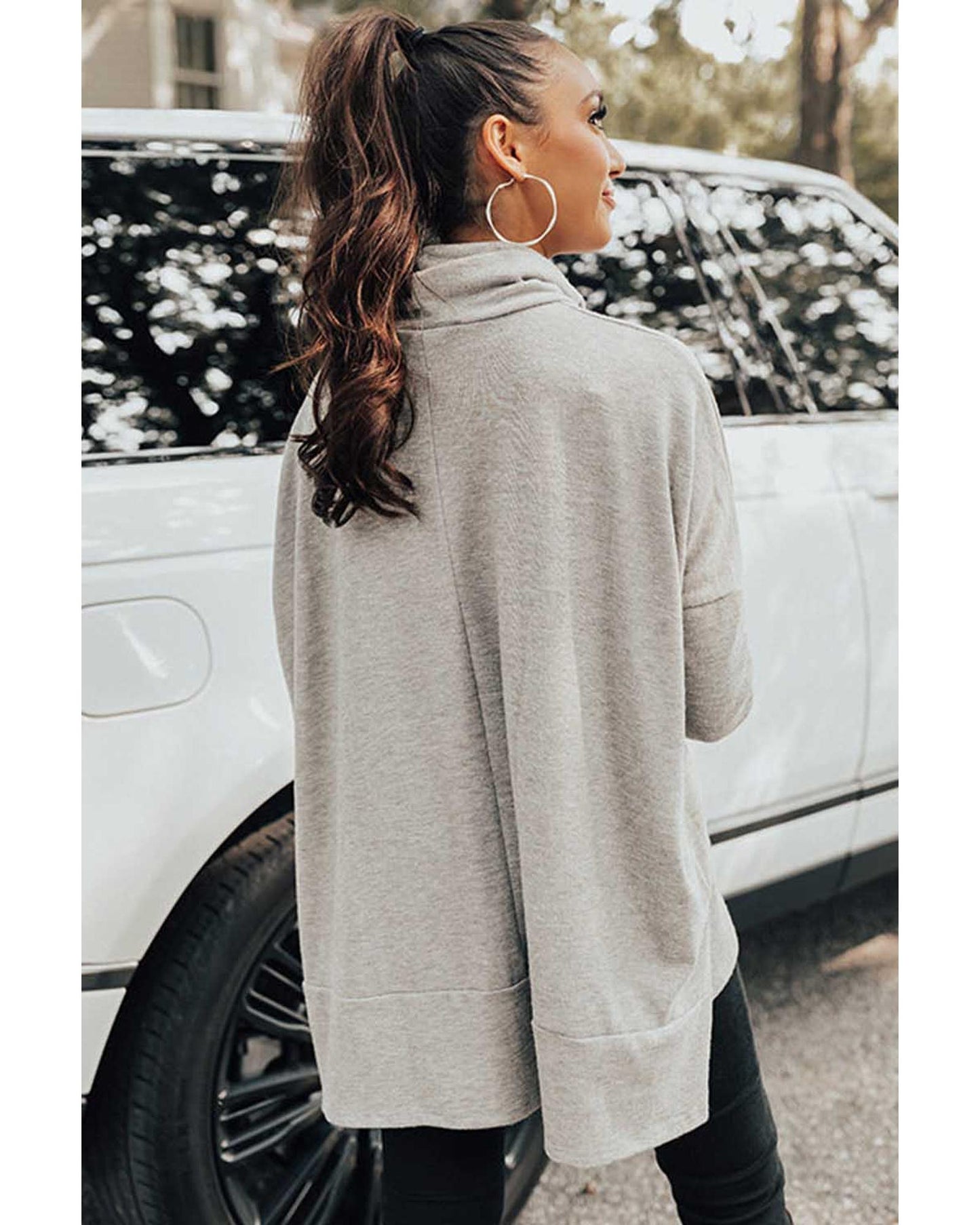 Gray Cowl Neck Shift Tunic Top - M