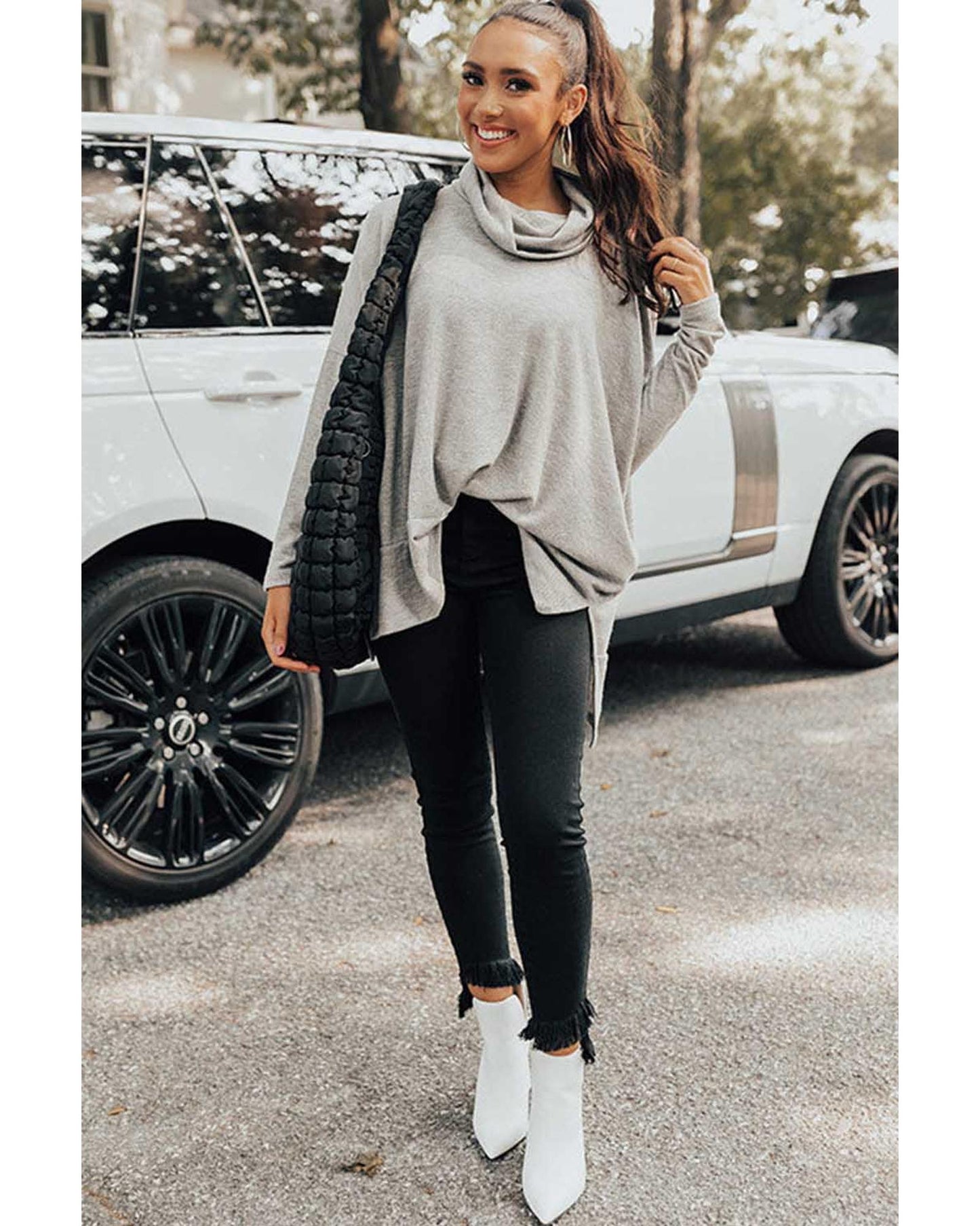 Gray Cowl Neck Shift Tunic Top - M