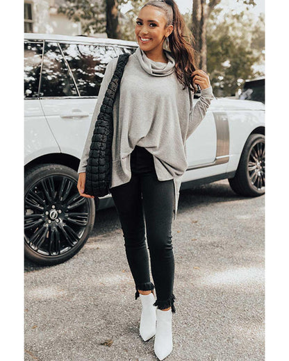 Gray Cowl Neck Shift Tunic Top - M