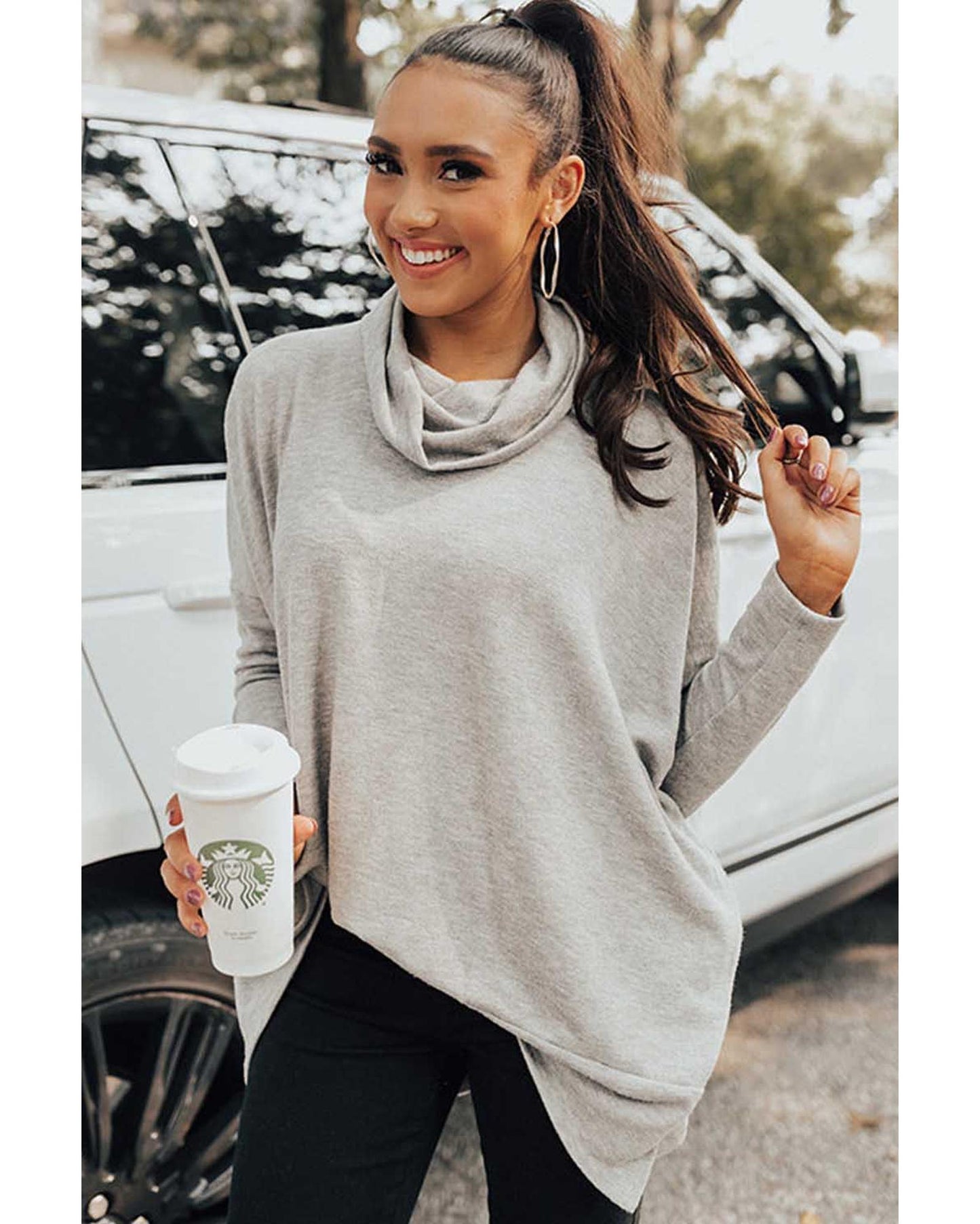 Gray Cowl Neck Shift Tunic Top - M