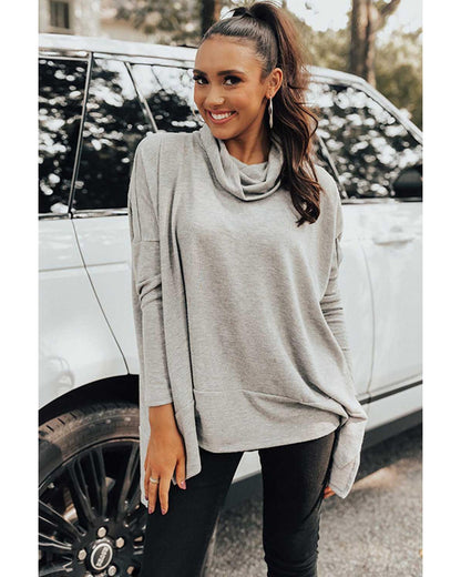 Gray Cowl Neck Shift Tunic Top - M