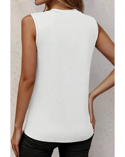 White Crew Neck Pleated Tank Top - L