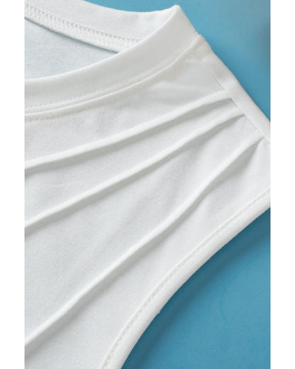 White Crew Neck Pleated Tank Top - L