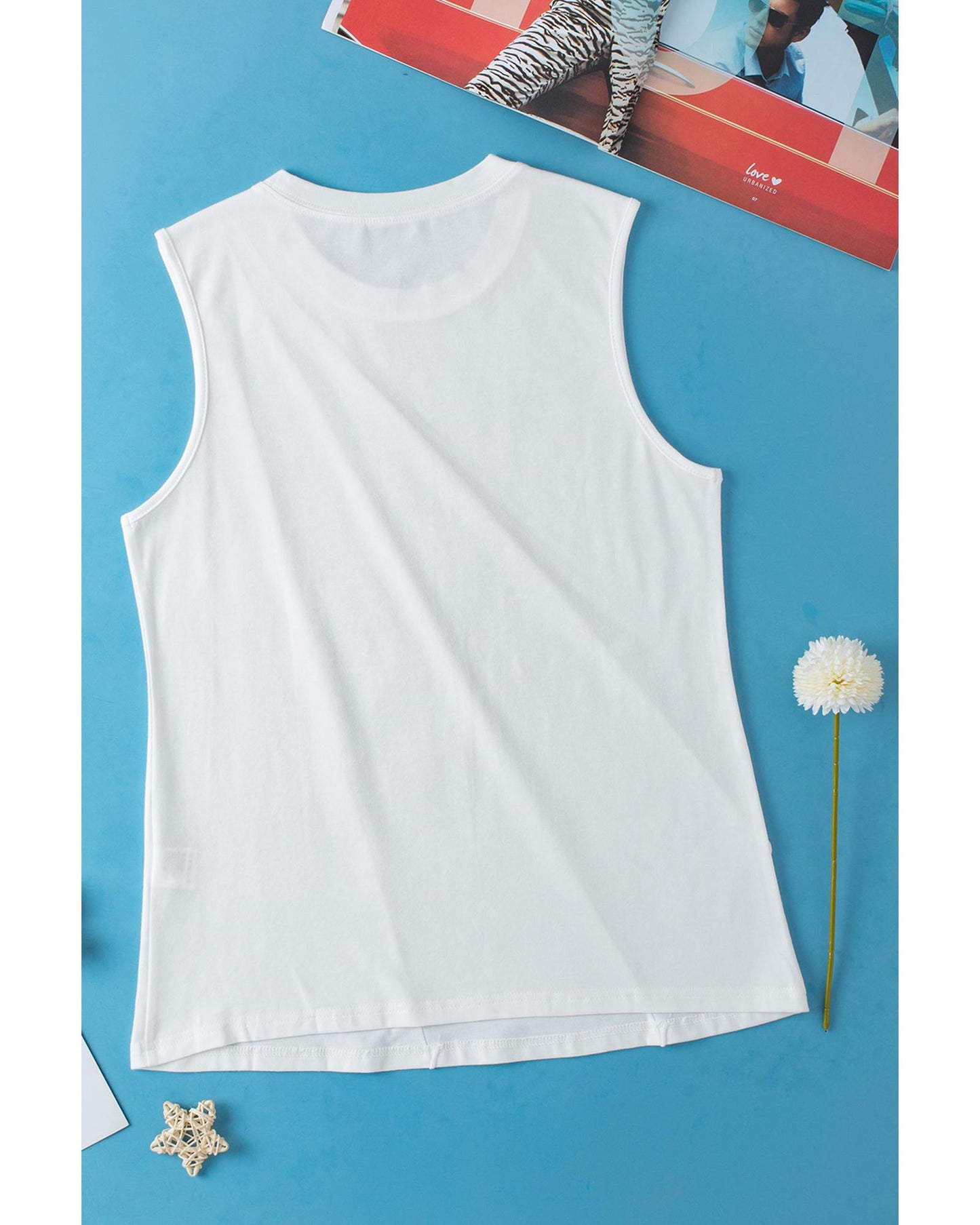 White Crew Neck Pleated Tank Top - L