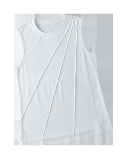 White Crew Neck Pleated Tank Top - L
