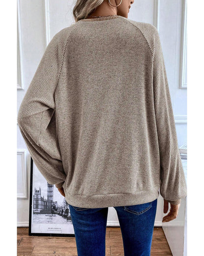 Jet Stream Color Contrast Ribbed Loose Fit Long Sleeve Top - S